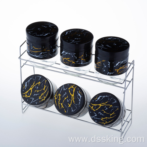 Black gold printing 6-Piece set 400ml jar glass food storage glass nuts kitchen food storage glass jar